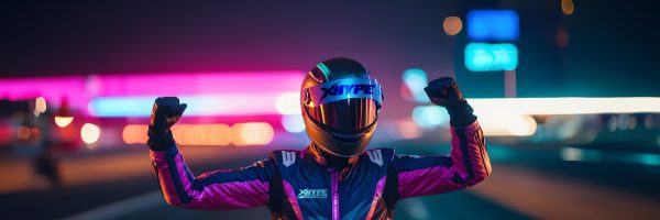 Winning racer with XHYPE helmet