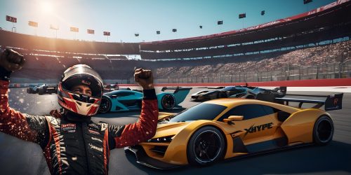 At the track with winning racer